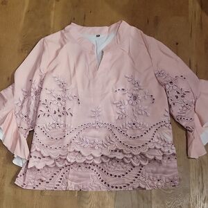 Elegant Pink Embroidered Women's Top